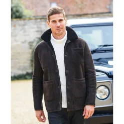 OWEN BARRY Cyrus Sheepskin Chore Jacket in Ebony/Brown