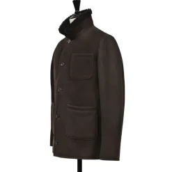 OWEN BARRY Cyrus Sheepskin Chore Jacket in Ebony/Brown