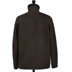 OWEN BARRY Cyrus Sheepskin Chore Jacket in Ebony/Brown