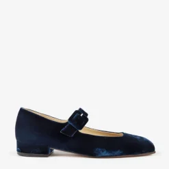 Penelope Chilvers Low Mary Jane Velvet Shoe in Navy