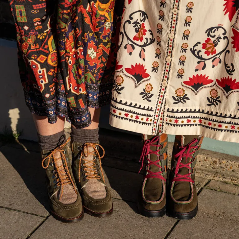 Penelope Chilvers Pioneer Suede Boots in Khaki/Gold