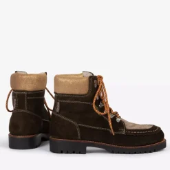 Penelope Chilvers Pioneer Suede Boots in Khaki/Gold