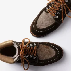 Penelope Chilvers Pioneer Suede Boots in Khaki/Gold