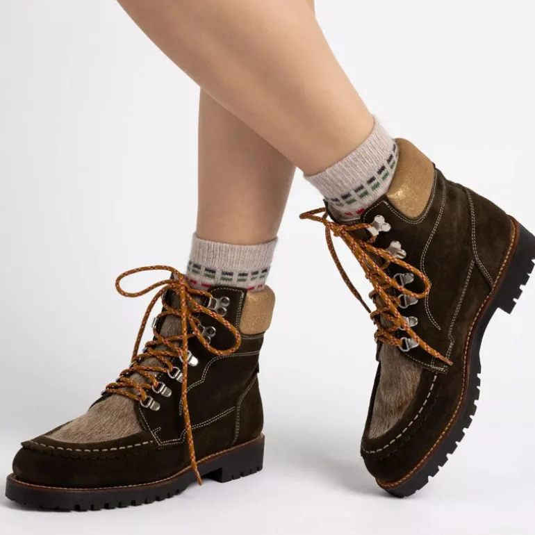 Penelope Chilvers Pioneer Suede Boots in Khaki/Gold