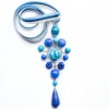 PHILIPPA KUNISCH Grand Gypsy Necklace in Blue Mix with Multi Ribbon