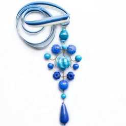 PHILIPPA KUNISCH Grand Gypsy Necklace in Blue Mix with Multi Ribbon