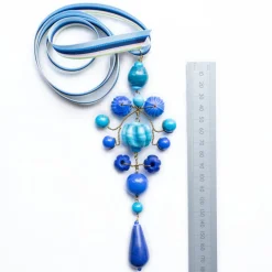 PHILIPPA KUNISCH Grand Gypsy Necklace in Blue Mix with Multi Ribbon