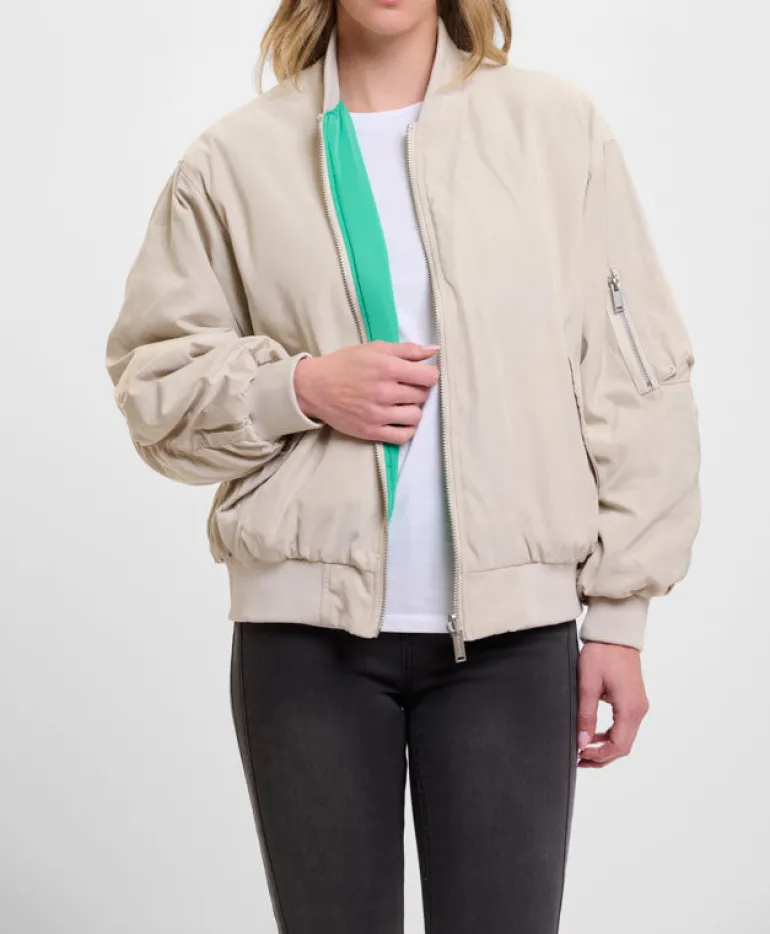 RINO & PELLE Elyn Reversible Bomber Jacket in Fog Grey & Clover Green