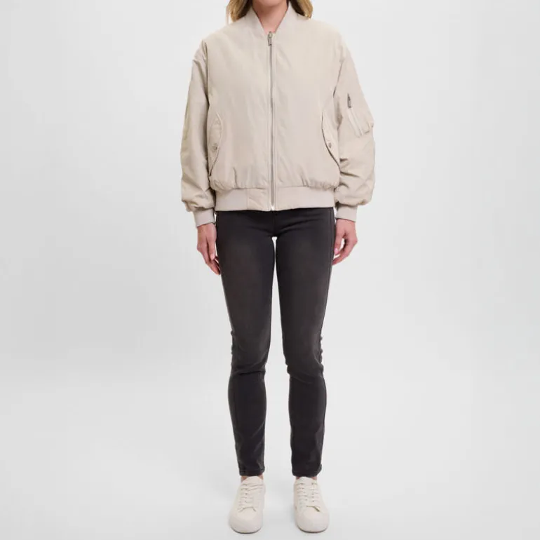 RINO & PELLE Elyn Reversible Bomber Jacket in Fog Grey & Clover Green