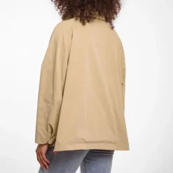 RINO & PELLE Flossy Reversible Short Parka in Pale Camel and Hot Coral