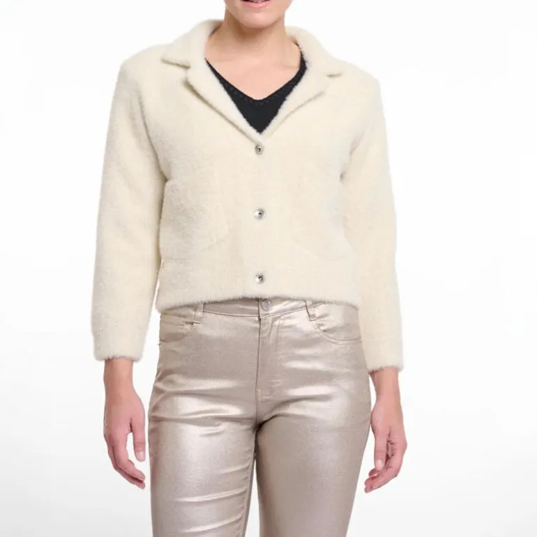 RINO & PELLE Norah Short Cardigan with Lapel Collar in Birch