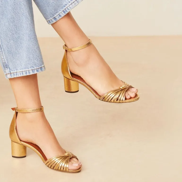 RIVECOUR Sandal 478 Block Knot Heel in Gold