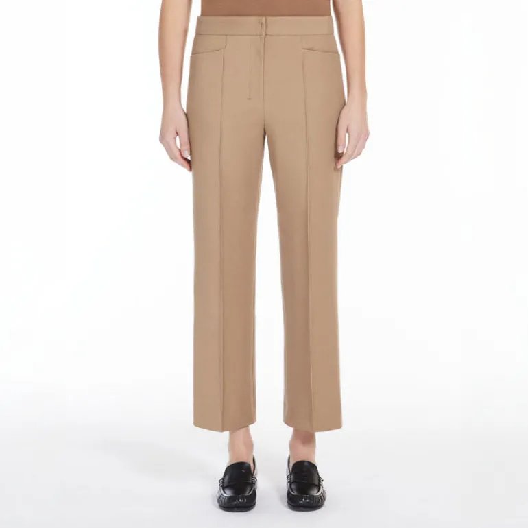 S MAXMARA Zemira Cotton Cover Trousers in Camel