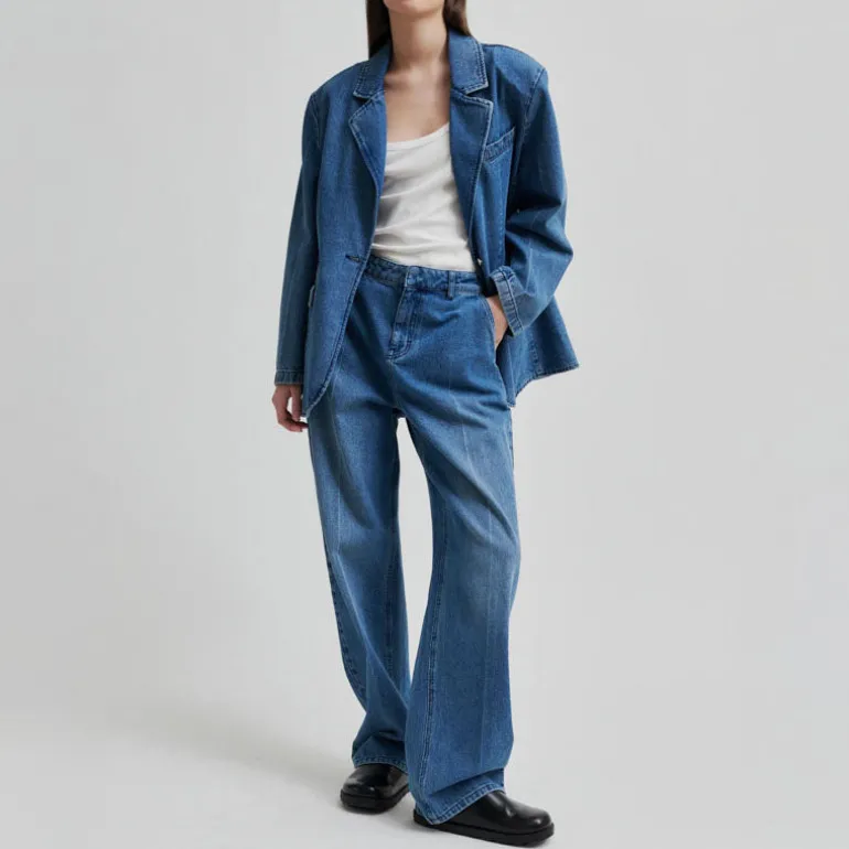 SECOND FEMALE Everly Denim Jeans in Blue Denim