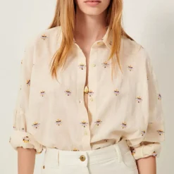 SESSUN Botenzo Wide Embroidery Shirt in Whibloom