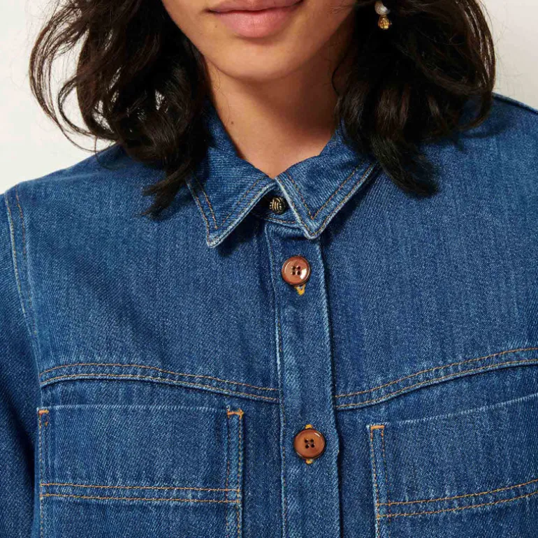 SESSUN Leone Surchemise Manches Ballon in Denim Blue