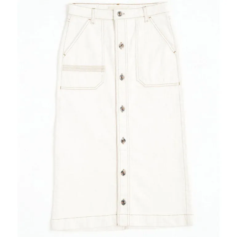 SEVENTY & MOCHI Elodie Midi Skirt in Ecru Denim