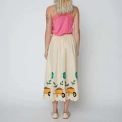 STELLA NOVA Embroidered Midi Skirt with Scallops in Ivory
