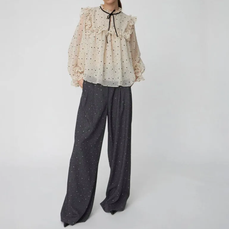 Stella Nova Flock Printed Flounce Blouse in Creme/Black