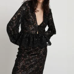 STELLA NOVA Lace Sequins Blouse in Black