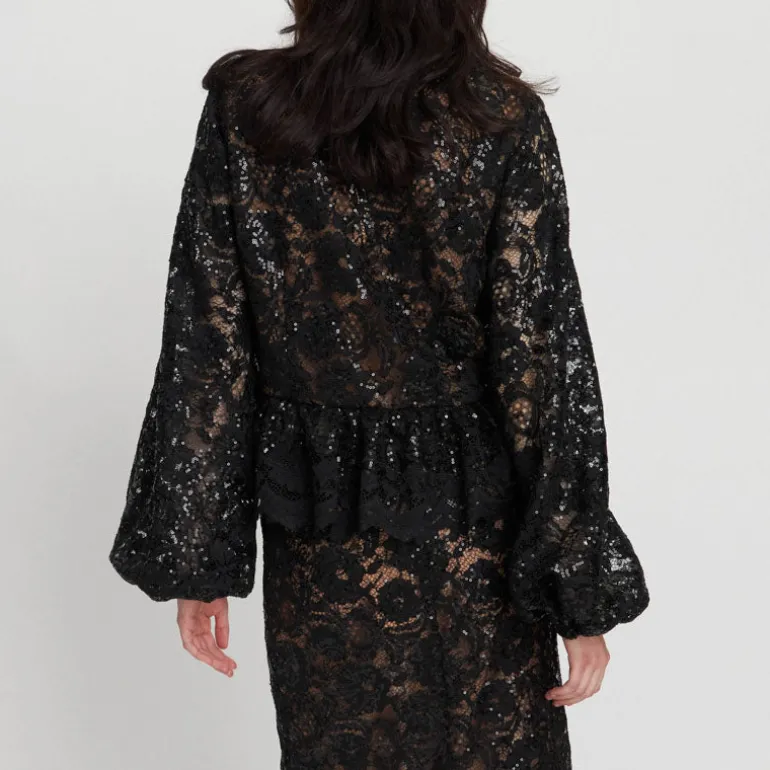 STELLA NOVA Lace Sequins Blouse in Black