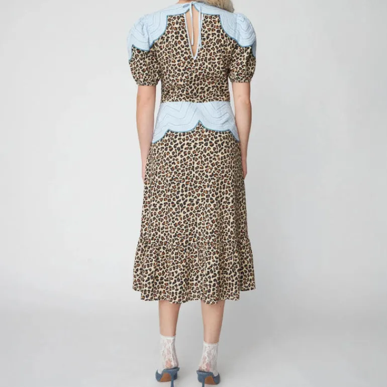 STELLA NOVA Leopard Midi Dress with Embroidery in Leopard