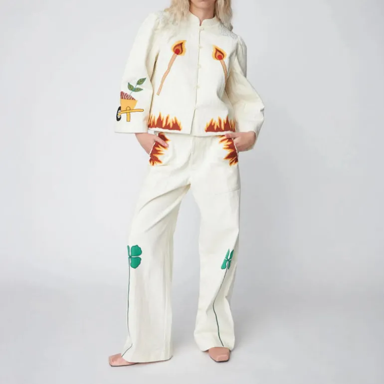 STELLA NOVA Patchwork Elements Cotton Jacket in Creme