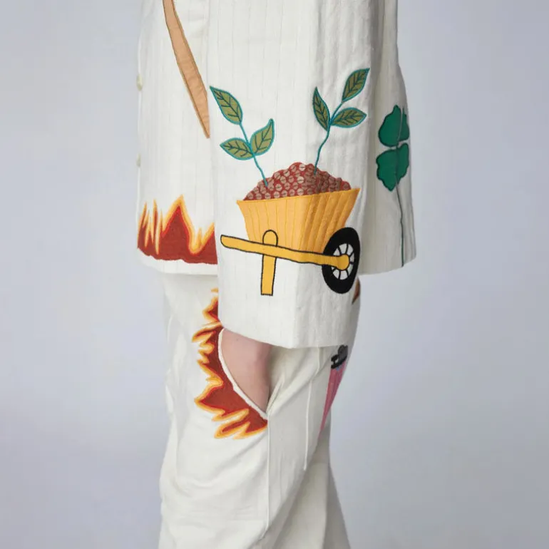 STELLA NOVA Patchwork Elements Cotton Jacket in Creme