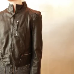 STUDIO KIN Helena Cropped Leather Jacket in Black