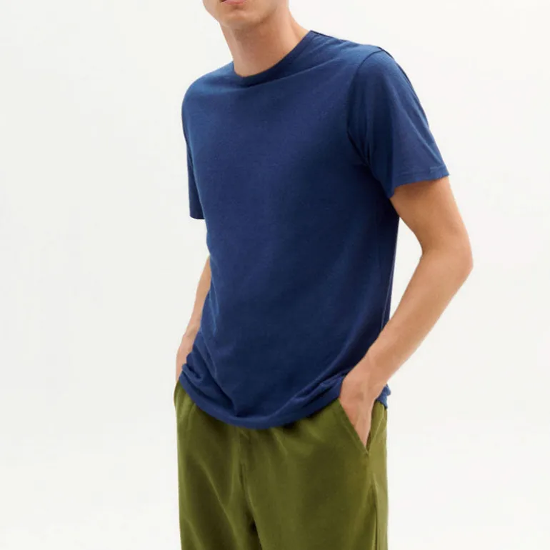 THINKING MU Hemp T Shirt in Blue Night