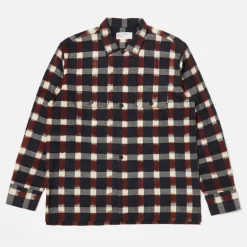 UNIVERSAL WORKS L/S Check Utility Shirt in Navy/Brown
