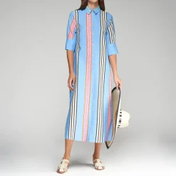 VILAGALLO Izzy Dress in Seersucker Blue