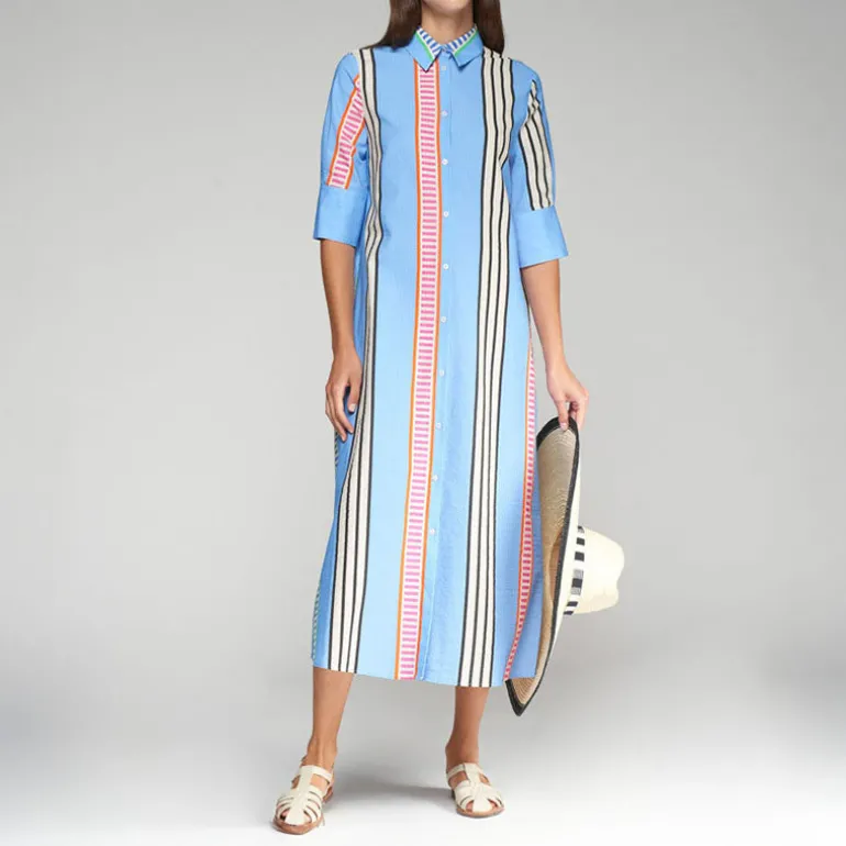 VILAGALLO Izzy Dress in Seersucker Blue