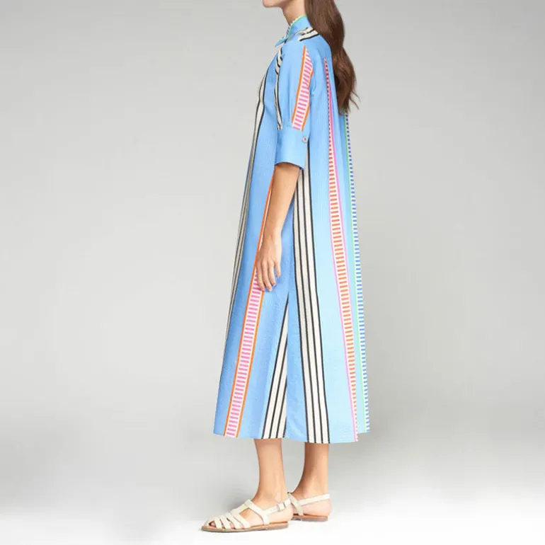 VILAGALLO Izzy Dress in Seersucker Blue