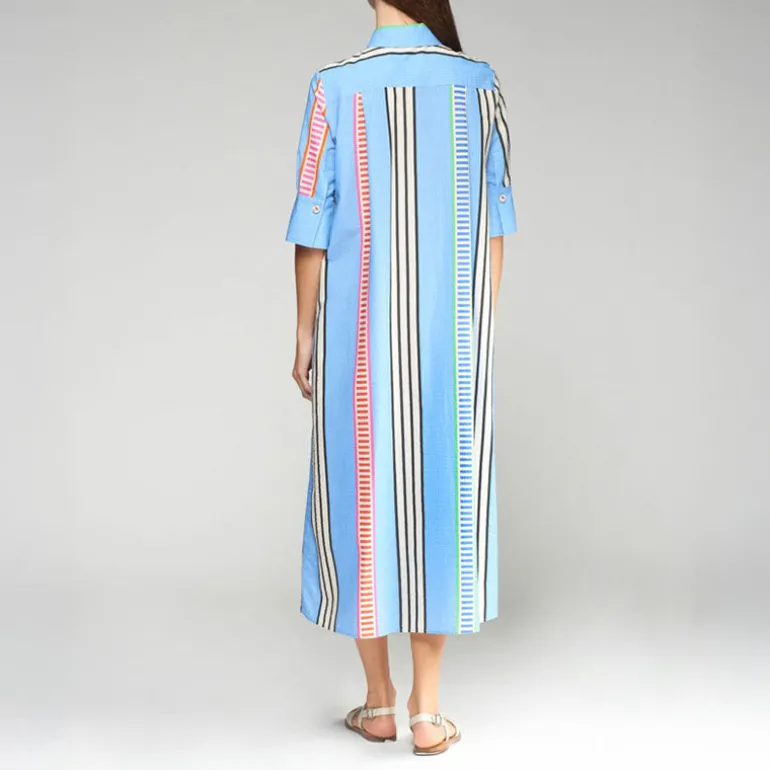 VILAGALLO Izzy Dress in Seersucker Blue