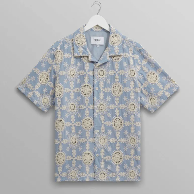 WAX LONDON Didcot Shirt in Pale Blue/Ecru
