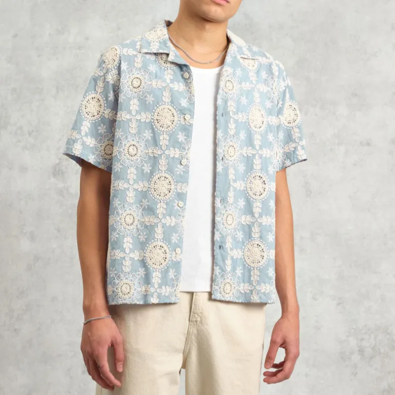 WAX LONDON Didcot Shirt in Pale Blue/Ecru