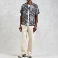 WAX LONDON Didcot Shirt in Navy/Ecru