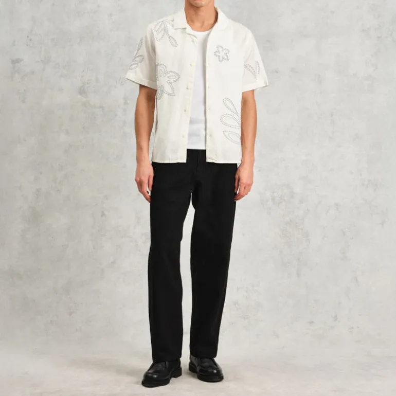 WAX LONDON Didcot Shirt in Ecru/Pale Blue