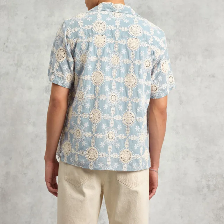 WAX LONDON Didcot Shirt in Pale Blue/Ecru