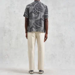WAX LONDON Didcot Shirt in Navy/Ecru