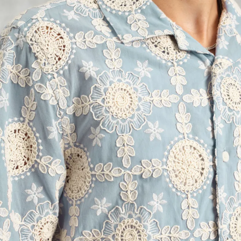 WAX LONDON Didcot Shirt in Pale Blue/Ecru