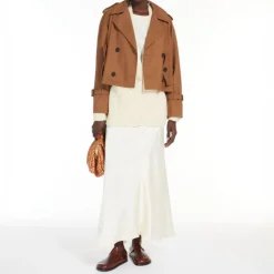 Weekend MaxMara Aia Fluid Satin Skirt in Ecru