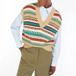 Weekend MaxMara Vicino Knitted Waistcoat in Biscuit