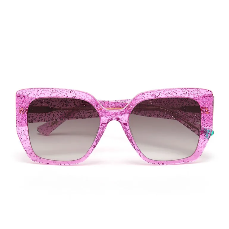 ZOE DE PASS Diana Square Sunglasses in Pink Glitter