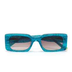 ZOE DE PASS Grace Rectangle Sunglasses in Blue Glitter