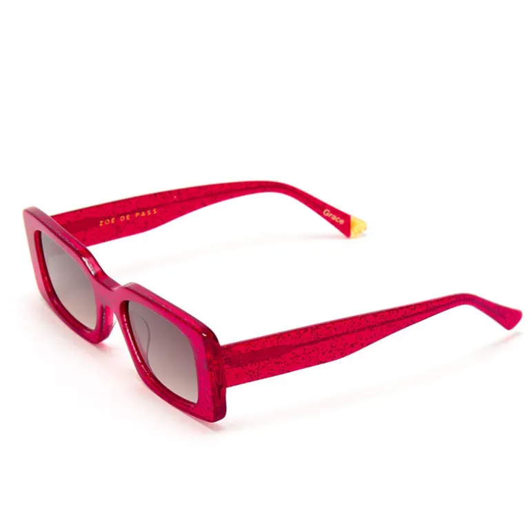 ZOE DE PASS Grace Rectangle Sunglasses in Red Glitter